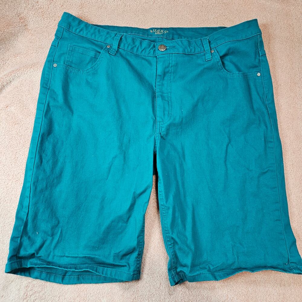 Riders by Lee Teal Denim Shorts Size 20 M Turquoise Bermuda Mid Rise Flawless